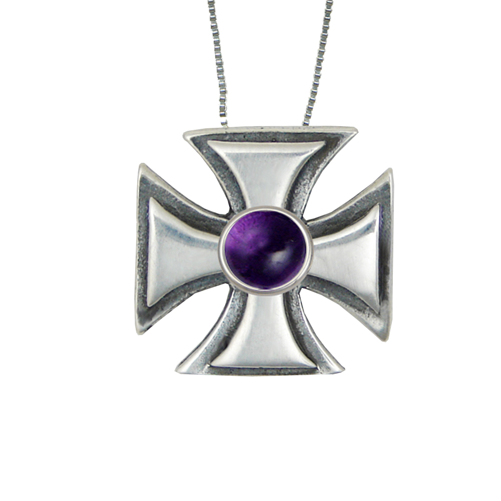 Sterling Silver Iron Cross Pendant With Amethyst Sterling Silver Iron Cross Pendant With Amethyst